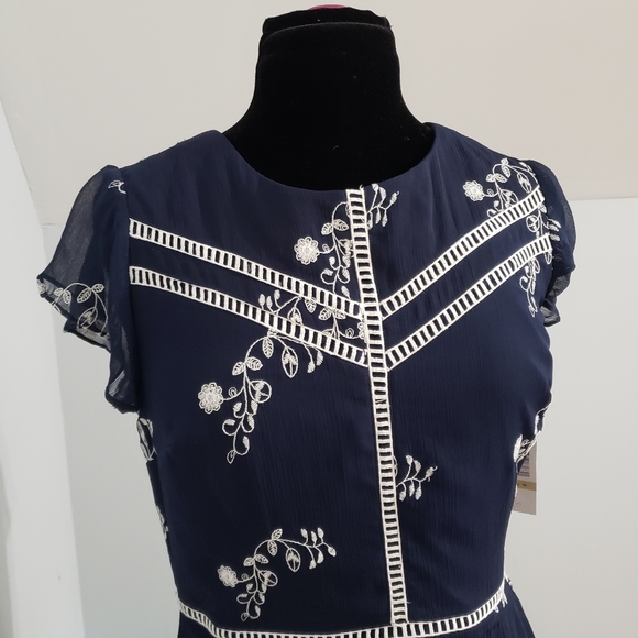 NWT Madison Leigh Floral Sheer Cutout Blue Dress - Picture 5 of 14